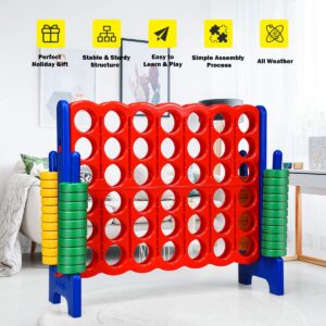 COSTWAY Jumbo 4-to-Score Giant Game Set, 4 in A Row for Kids and Adults, 3.5FT Tall Indoor & Outdoor Game Set with 42 Jumbo Rings & Quick-Release Slider, Perfect for Holiday Party & Family Game