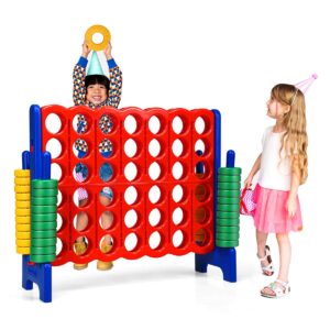 COSTWAY Jumbo 4-to-Score Giant Game Set, 4 in A Row for Kids and Adults, 3.5FT Tall Indoor & Outdoor Game Set with 42 Jumbo Rings & Quick-Release Slider, Perfect for Holiday Party & Family Game