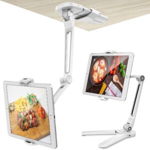 abovetek under cabinet ipad mount, 3 in 1 highflex 360° ipad wall mount for kitchen, tablet celling under counter holder, kitchen ipad stands fits 4.7" to 13.5" ipad, mini, air, surface pro - white