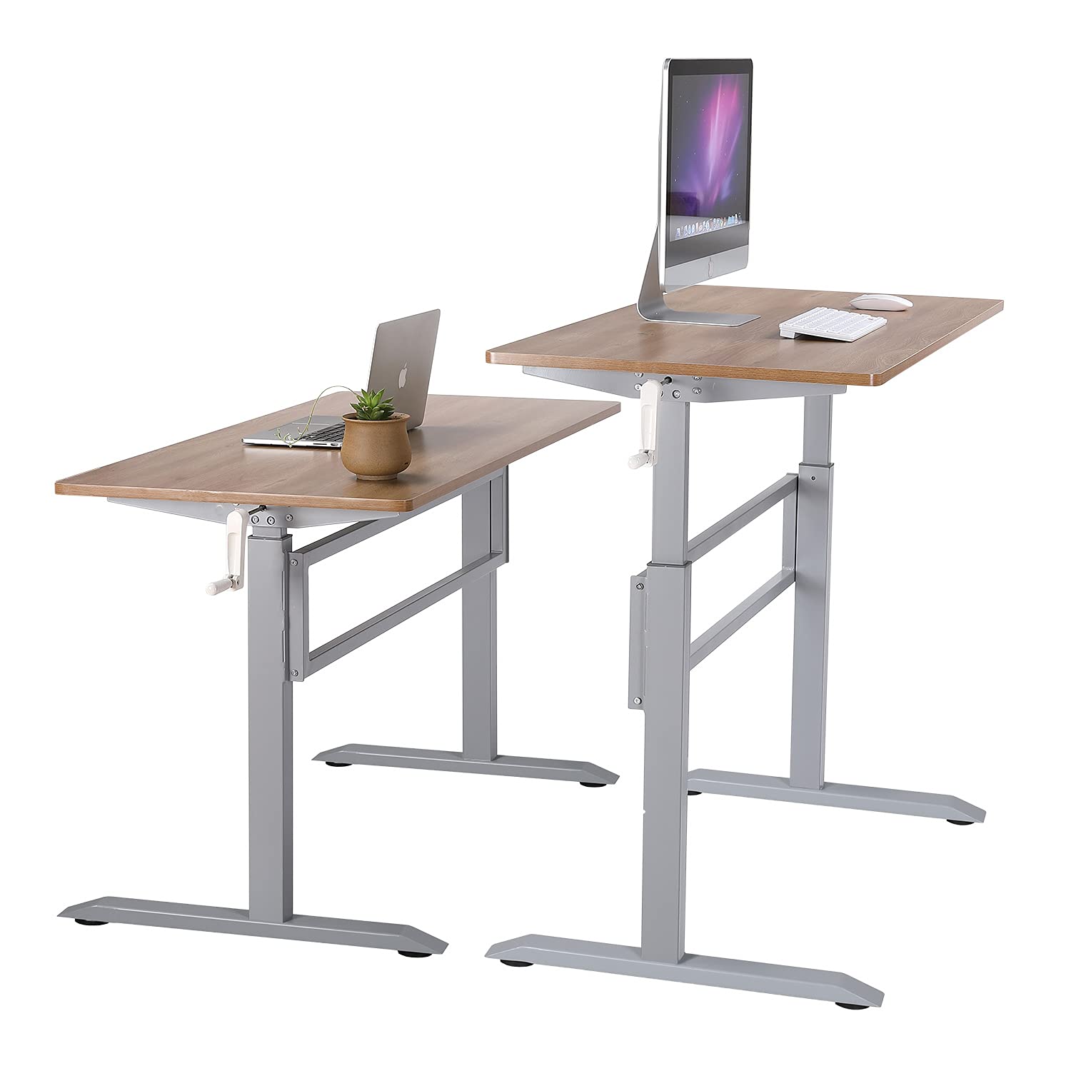 UNICOO Manual Standing Desk Adjustable Height Heavy Duty Game Desk, Crank Adjustable Desk, Adjustable Computer Desk, Manual Stand Up Desk with Headphone Hook,48 x 24 Inches(SYK01-Grey Oak)