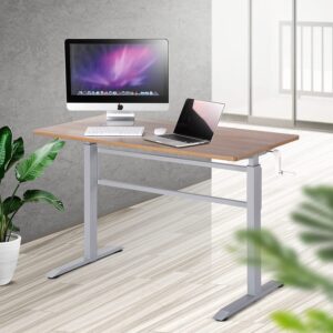 UNICOO Manual Standing Desk Adjustable Height Heavy Duty Game Desk, Crank Adjustable Desk, Adjustable Computer Desk, Manual Stand Up Desk with Headphone Hook,48 x 24 Inches(SYK01-Grey Oak)