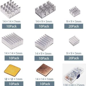 Pastall 100 PCS (8 Different Sizes) Heatsink Kit with Conductive Adhesive Tape, Aluminum Heat Sink Cooler and Copper Heatsink for Raspberry Pi A B B+ 2/3/4