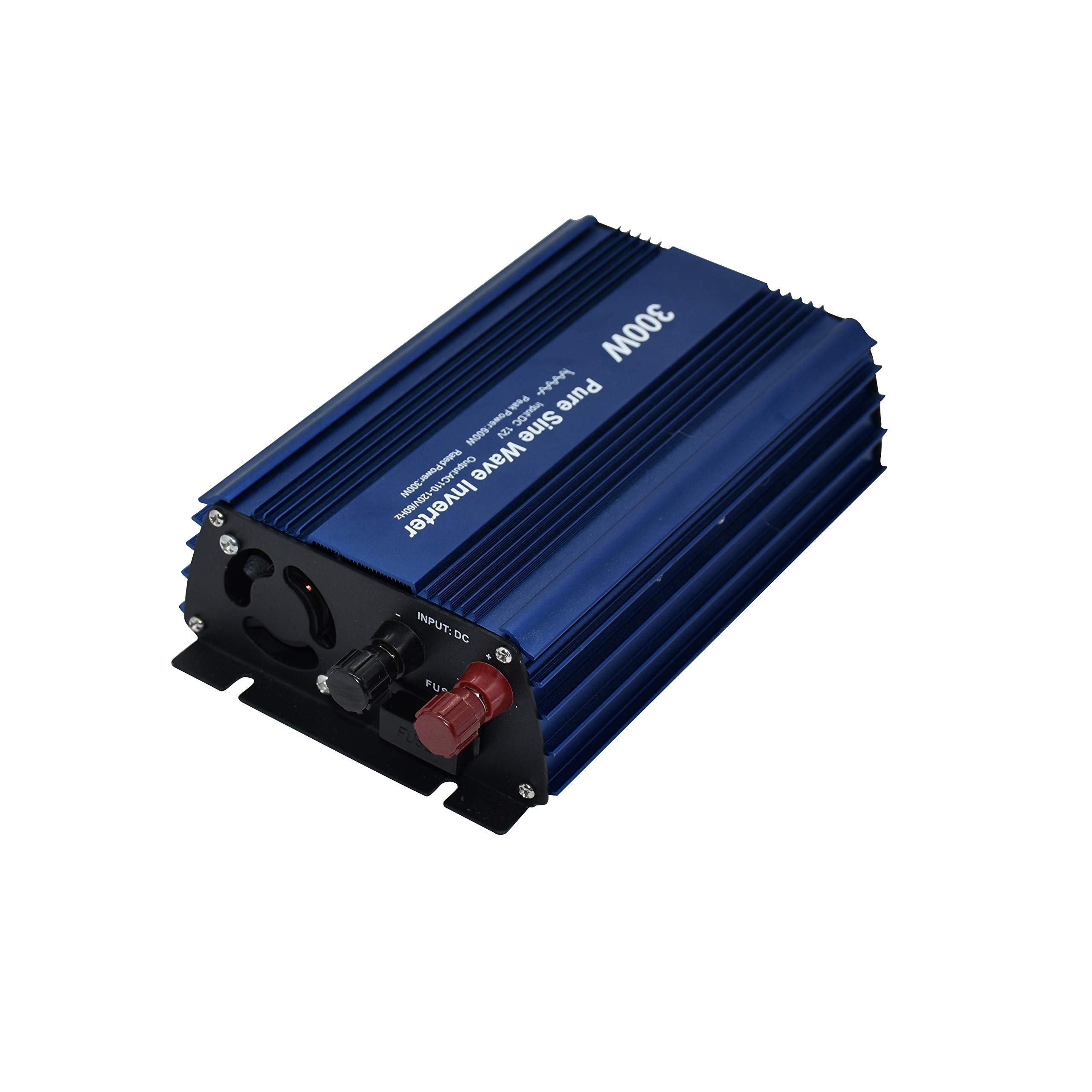 DC 12V to AC120V Pure sine Wave Power Inverter 300W with Dual sockets Output and DC 5V 2Amp USB Output. Ideal for Most Small Power appliances. (300W) Blue