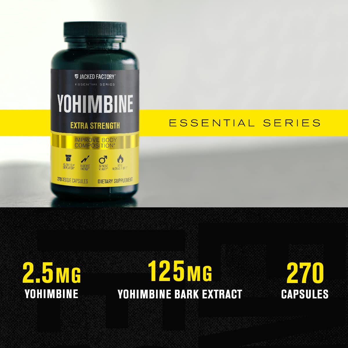 Jacked Factory Yohimbine Extra Strength Supplement, 270 Capsules - Premium Yohimbe Bark Extract for Experienced Users - Body Recomposition, Energy & More - Zero Fillers - 270 Veggie Capsule Pills