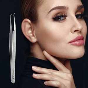 By MILLY Professional - Volume Eyelash Extension Tweezers - Lash Tweezers for Volume Pick-Up - Curved Precision Closure Tips - Titanium Coated Stainless Steel - 12 cm (4.72 inches)