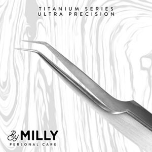 By MILLY Professional - Volume Eyelash Extension Tweezers - Lash Tweezers for Volume Pick-Up - Curved Precision Closure Tips - Titanium Coated Stainless Steel - 12 cm (4.72 inches)