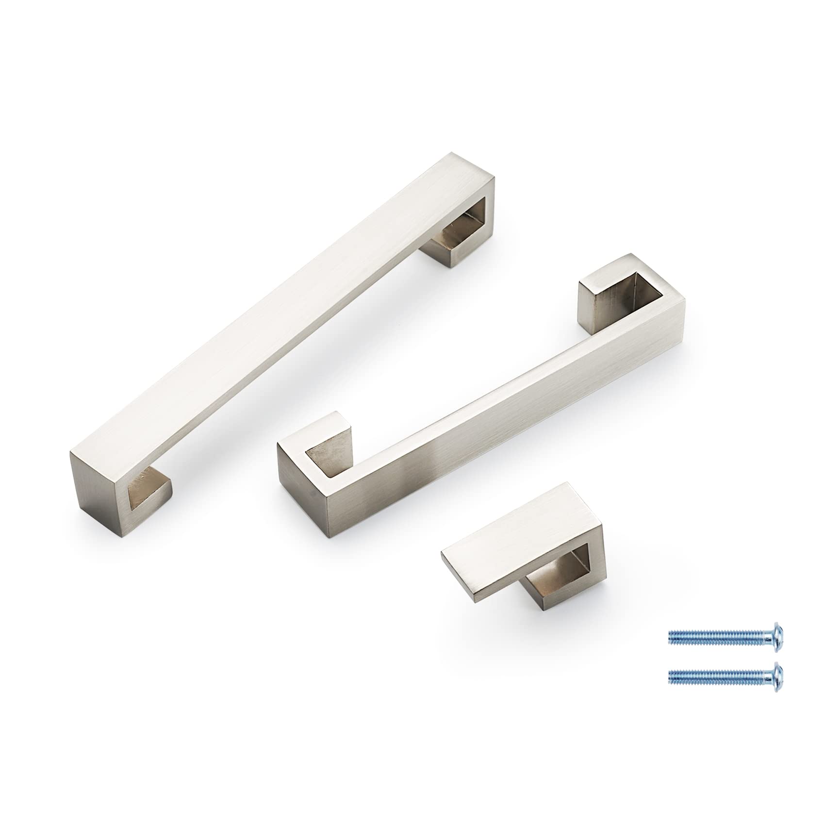 HandleMax 6" Modern Satin Nickel Kitchen Cabinet Drawer Handle Pull Hardware, 128mm (~5") Hole Center, 19SN128, 10 Pack