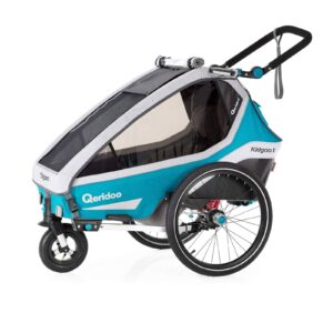 kidgoo1 2020 bike trailer for children,toddlers, kids, single seat, 3-in-1 hood, adjustable height, 5-point seat belt, folding frame (petrol)
