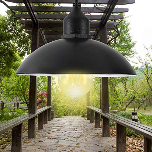 Solar Powered Pendant Light E27 Bulb, Metal Shade Solar Powered Pendant Light E27 Bulb Outdoor Hanging Shed Lamp for Home Garden