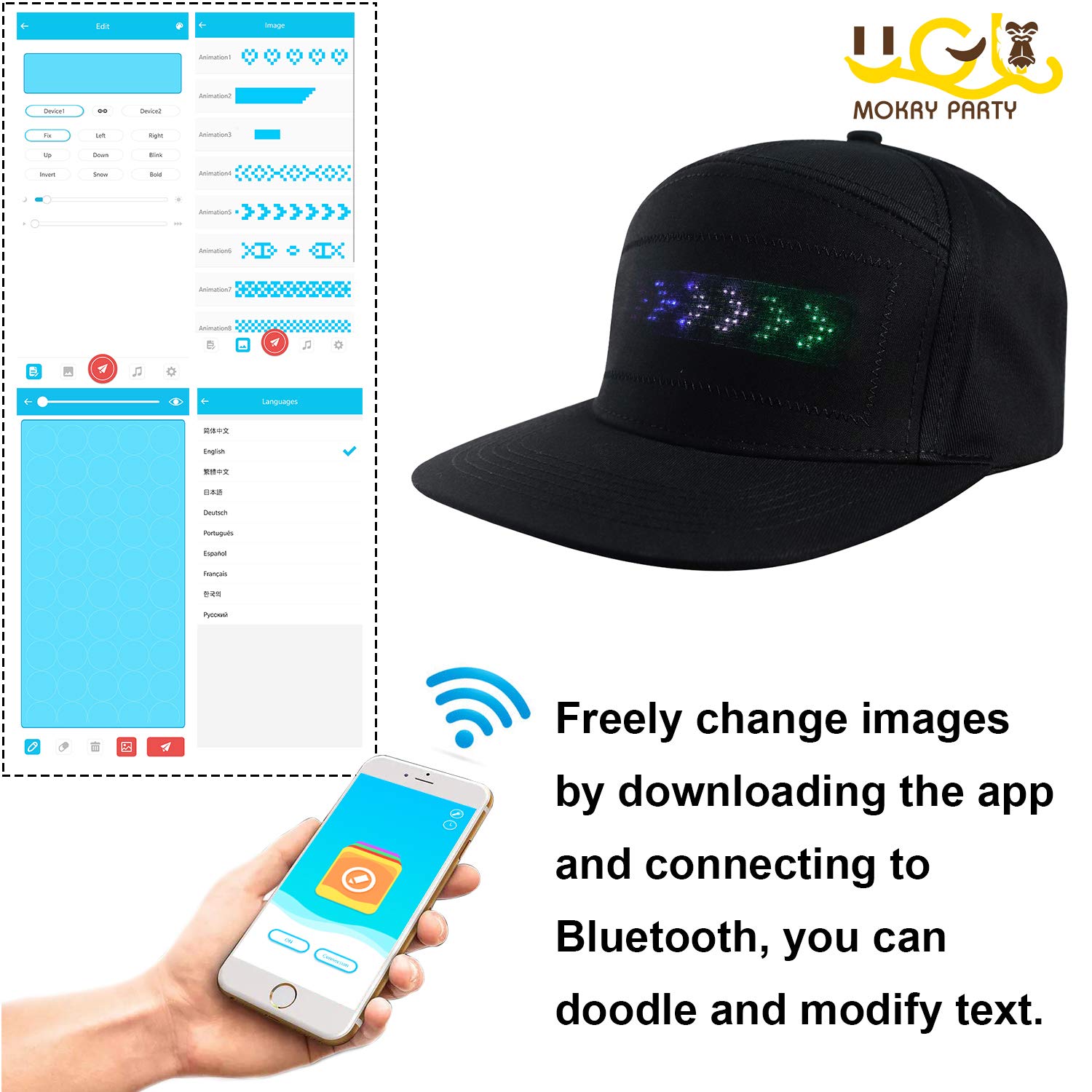 Bluetooth LED Hat Display Message Funny LED Caps for Party Mystery Black