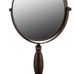 OVENTE 8'' Tabletop Makeup Mirror, 1X & 7X Magnification, Adjustable Spinning Double Sided Round Magnifier, Modern Décor for Office, Bath, Hotel, Compact for Travel, Antique Bronze MNLAT80ABZ1X7X