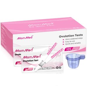 MomMed Ovulation Test Strips, 105 LH Ovulation Predictor Kit with 105 Collection Cups, Accurately Track Ovulation Test, High Sensitivity Result for Women Home Testing