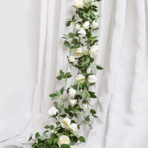 Huata 3PCS 6.56Ft Artificial Rose Flower Silk Vine Hanging Wedding Decor Garlands Home Outdoor Indoor Decor Flower (Champagne)