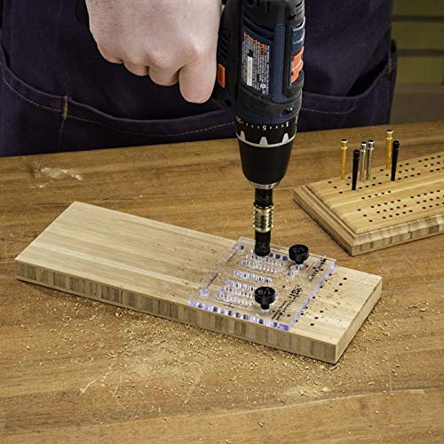 Small Cribbage Board Templates (3 Players, Straight Track) - Woodworking Kit w/ 1/8'' Self-Centering Drill Bit, 1/8'' Indexing Pins – Thick Acrylic Cribbage Board Game Set