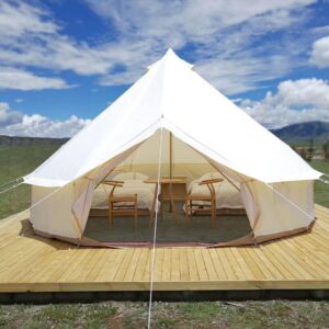 outdoor family camping safari glamping tent waterproof luxury 3/4/5/6m yurt bell tent with mesh screen (off white oxford tent, 4m bell tent)