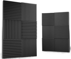 siless 24 pack acoustic panels 1 x 12 x 12 inches - acoustic foam - studio foam wedges - high density panels - soundproof wedges - charcoal