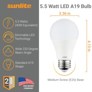 Sunlite 41137-SU LED A19 Standard Light Bulb, 5.5 (40 Watt Equivalent), 450 Lumens, Medium Base (E26), Dimmable, UL Listed, Energy Star, 6 Pack, 4000K Cool White