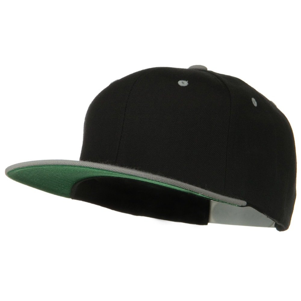 Classic Snapback Wool Blend 2 Tone Cap - Black Silver OSFM