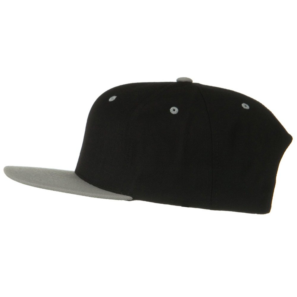 Classic Snapback Wool Blend 2 Tone Cap - Black Silver OSFM