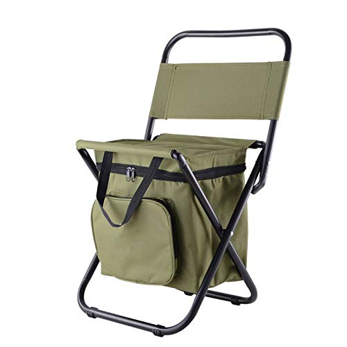 UNISTRENGH Outdoor Folding Fishing Chair Portable Camping Stool Foldable Chair with Double Layer Oxford Fabric Cooler Bag for Fishing Beach (Military Green)