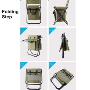 UNISTRENGH Outdoor Folding Fishing Chair Portable Camping Stool Foldable Chair with Double Layer Oxford Fabric Cooler Bag for Fishing Beach (Military Green)