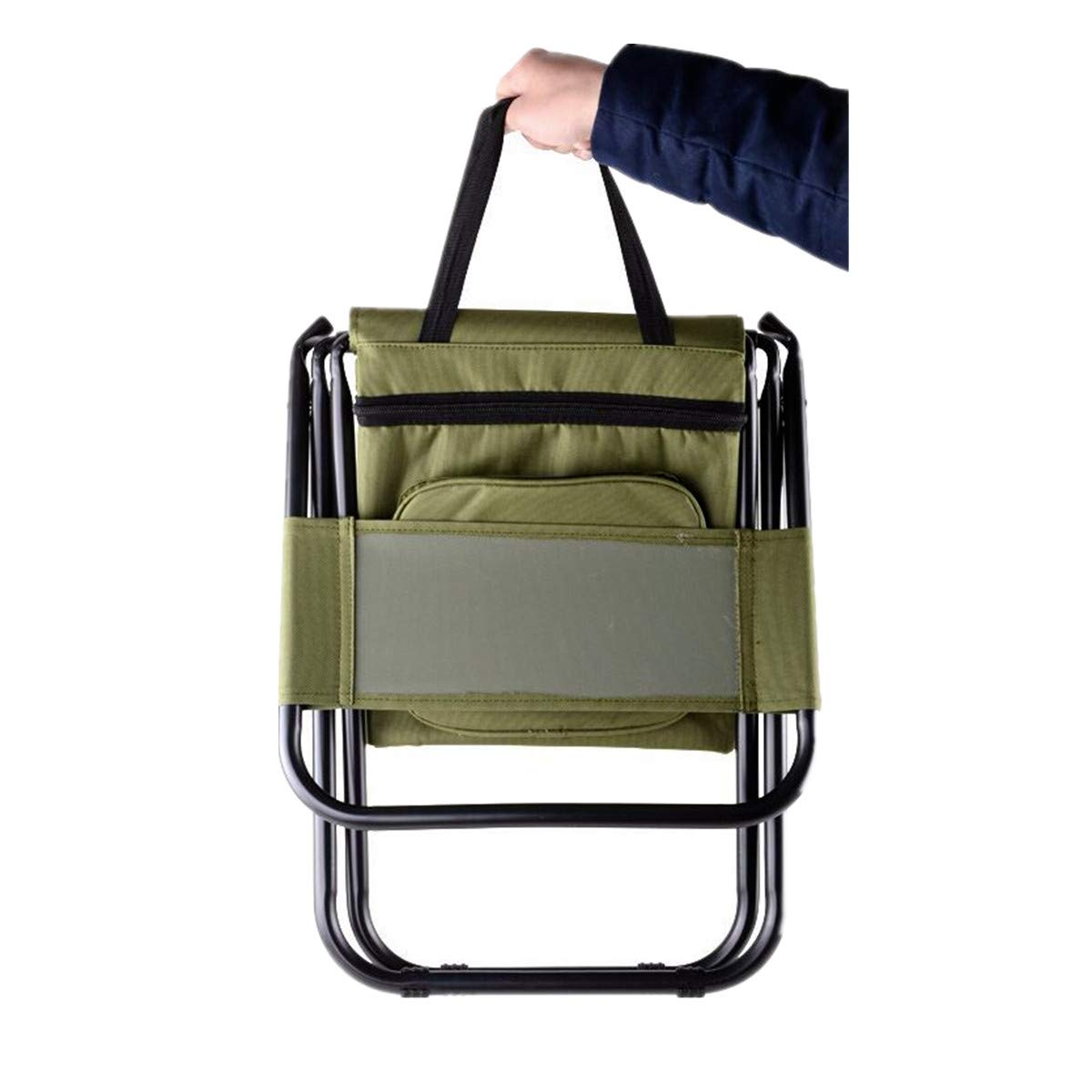 UNISTRENGH Outdoor Folding Fishing Chair Portable Camping Stool Foldable Chair with Double Layer Oxford Fabric Cooler Bag for Fishing Beach (Military Green)