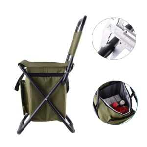 UNISTRENGH Outdoor Folding Fishing Chair Portable Camping Stool Foldable Chair with Double Layer Oxford Fabric Cooler Bag for Fishing Beach (Military Green)