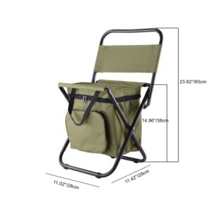 UNISTRENGH Outdoor Folding Fishing Chair Portable Camping Stool Foldable Chair with Double Layer Oxford Fabric Cooler Bag for Fishing Beach (Military Green)