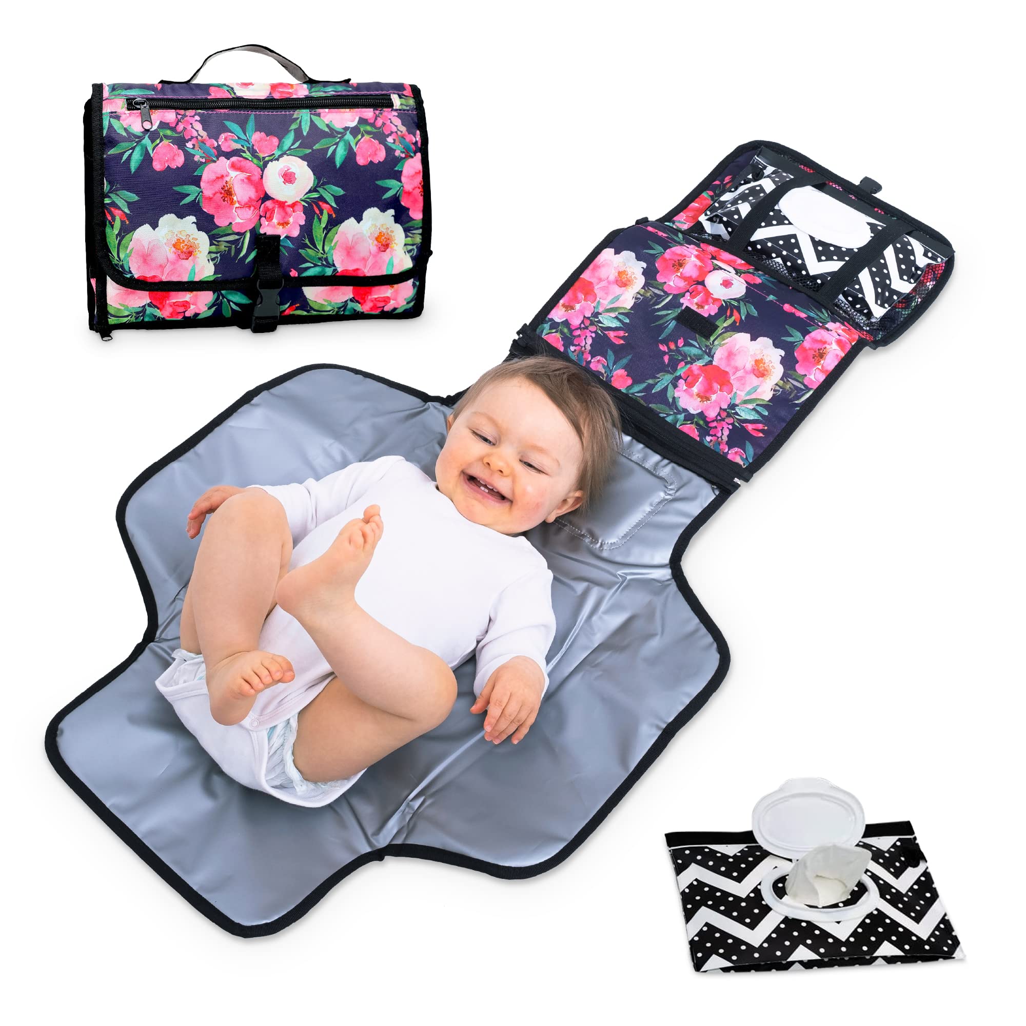 Bliss N Baby Portable Diaper Changing Pad for Parents - Perfect Travel Diaper Changing Mat with Wet Wipe Pouch, Storage Space, Thick Foam Padded Comfort & Waterproof Changing Station