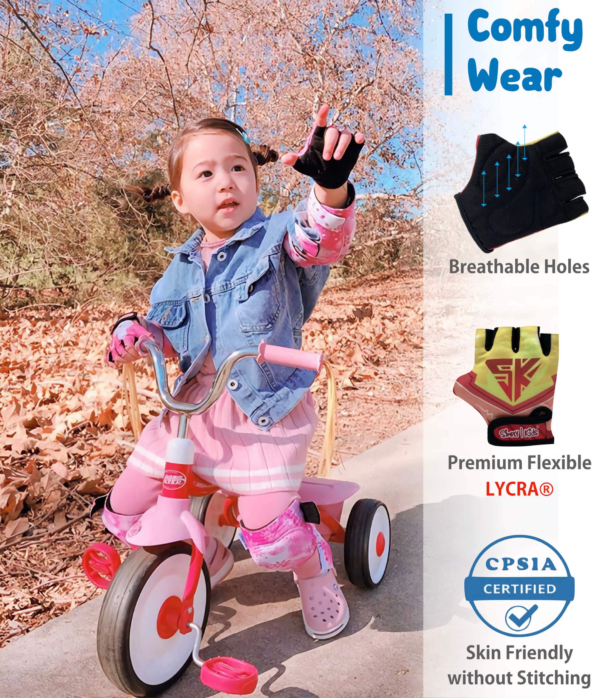 Kids Bike Gloves for Balanced Bike Mountain Bicycle Biking I Breathable Fingerless Toddler Kids Cycling Gloves with Extra Protective Cushions I CPSIA Certified Riding Gloves for Girl Boy