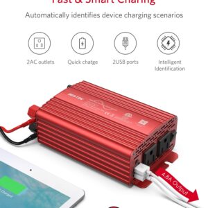 BESTEK 300Watt Pure Sine Wave Power Inverter - DC 12V to AC 110V Car Plug Inverter Adapter, Power Converter with 4.8A Dual USB Charging Ports and 2 AC Outlets Car Charger