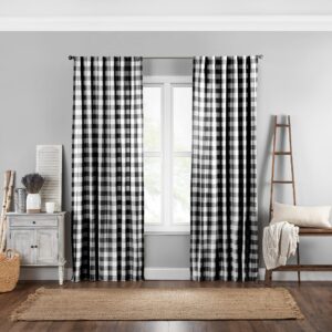 elrene home fashions farmhouse living buffalo-check window curtain panel, (black), (52x95)