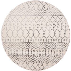 SAFAVIEH Tulum Collection 11' Round Ivory/Grey TUL270A Moroccan Boho Distressed Non-Shedding Dining Room Entryway Foyer Living Room Bedroom Area Rug