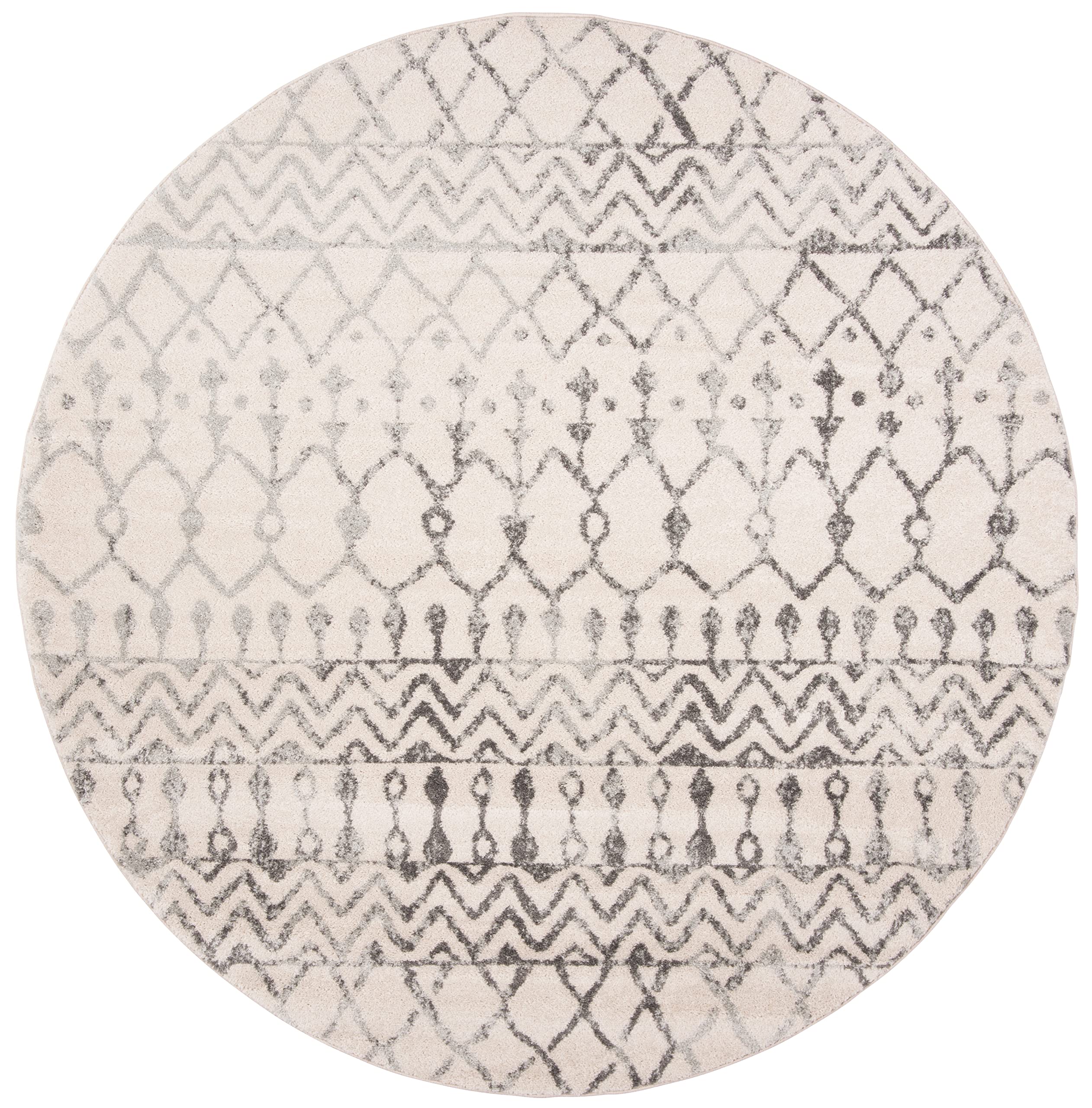 SAFAVIEH Tulum Collection 11' Round Ivory/Grey TUL270A Moroccan Boho Distressed Non-Shedding Dining Room Entryway Foyer Living Room Bedroom Area Rug