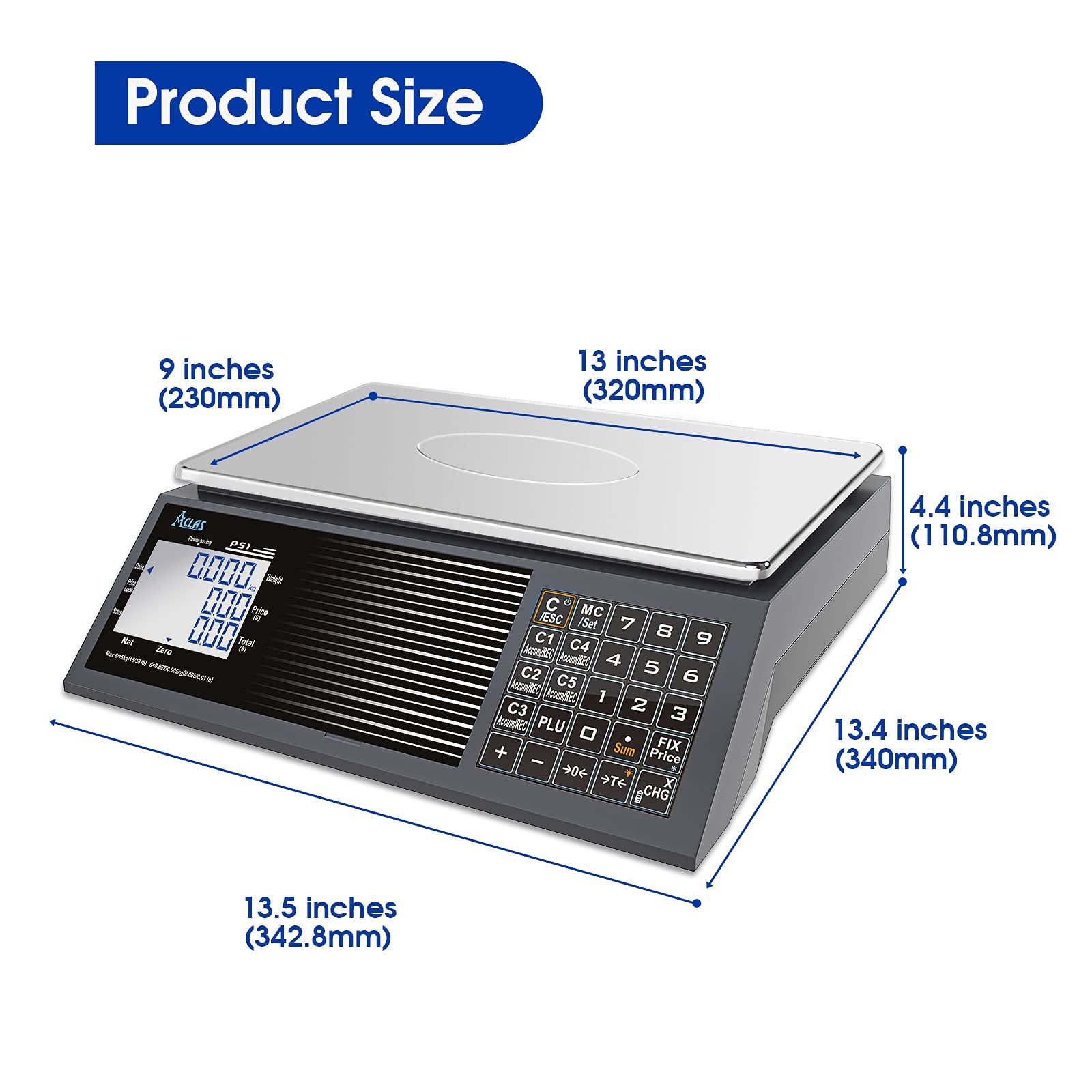 ACLAS Digital Price Computing Scale NTEP Certified Legal for Trade 60lbs 0.02lb Commercial Retail Scales w/LCD Dual Screen Displays for Food, Meat, Deli, Fruit Market Dry Cell Battery Powered