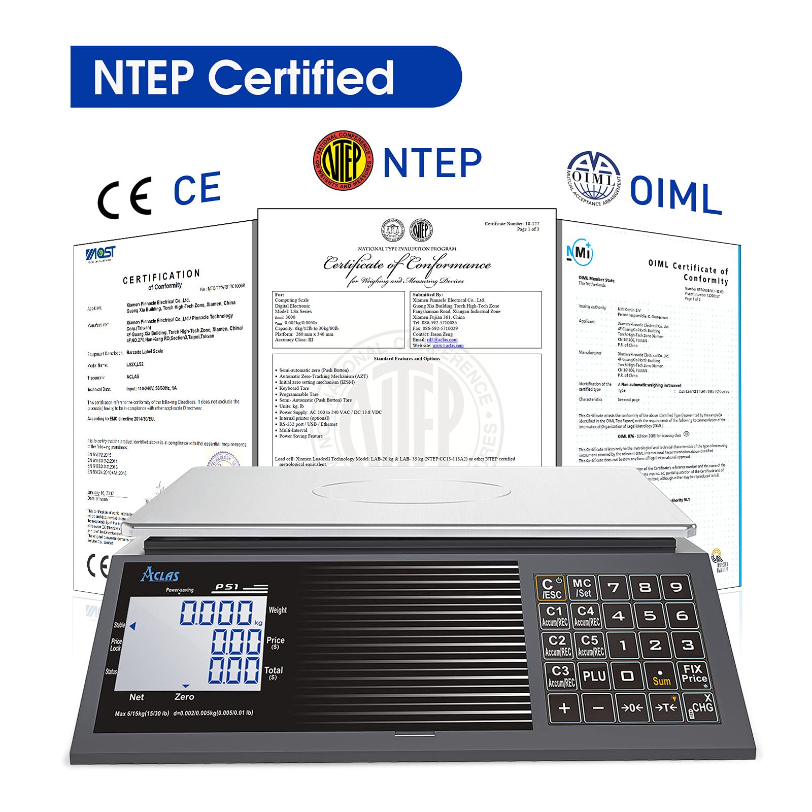 ACLAS Digital Price Computing Scale NTEP Certified Legal for Trade 60lbs 0.02lb Commercial Retail Scales w/LCD Dual Screen Displays for Food, Meat, Deli, Fruit Market Dry Cell Battery Powered