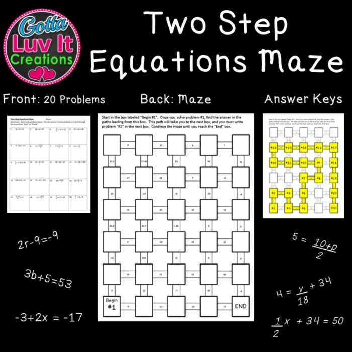 Solving Equations Two Step Equations Maze Activity