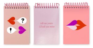 kate spade new york pink mini spiral notepad set of 3, heart lips