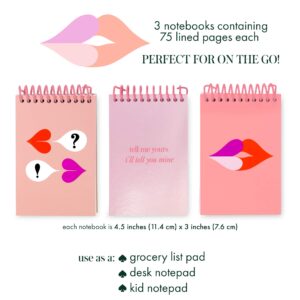 Kate Spade New York Pink Mini Spiral Notepad Set of 3, Heart Lips