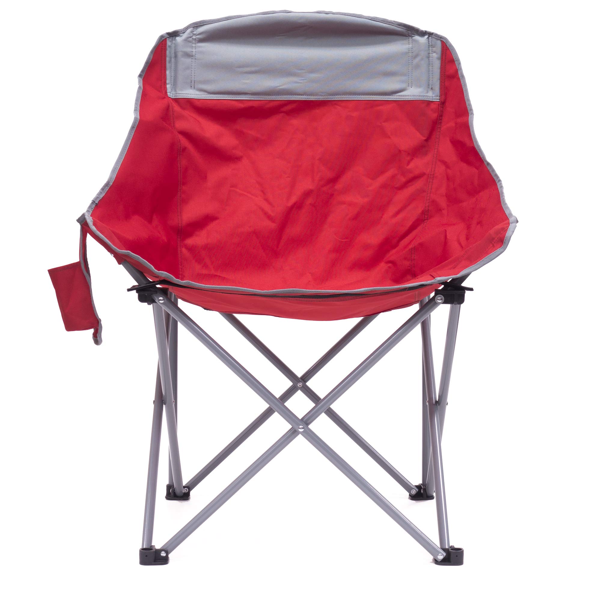 Creative Outdoor Folding Camping Bucket Moon Chair with Side Storage Pocket, Red