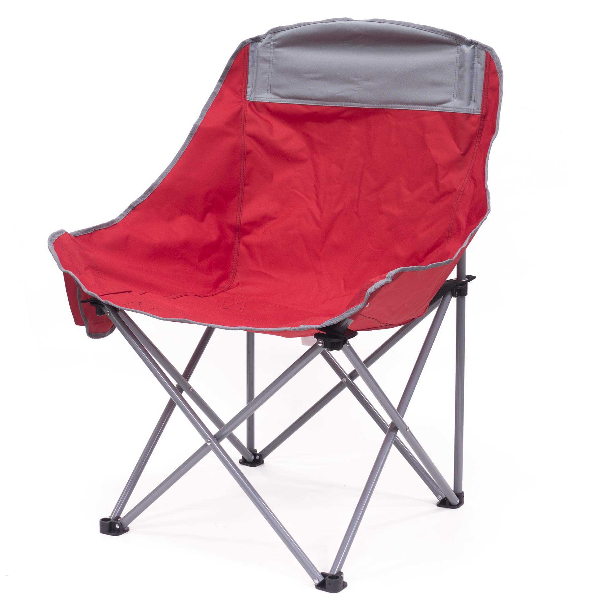 Creative Outdoor Folding Camping Bucket Moon Chair with Side Storage Pocket, Red