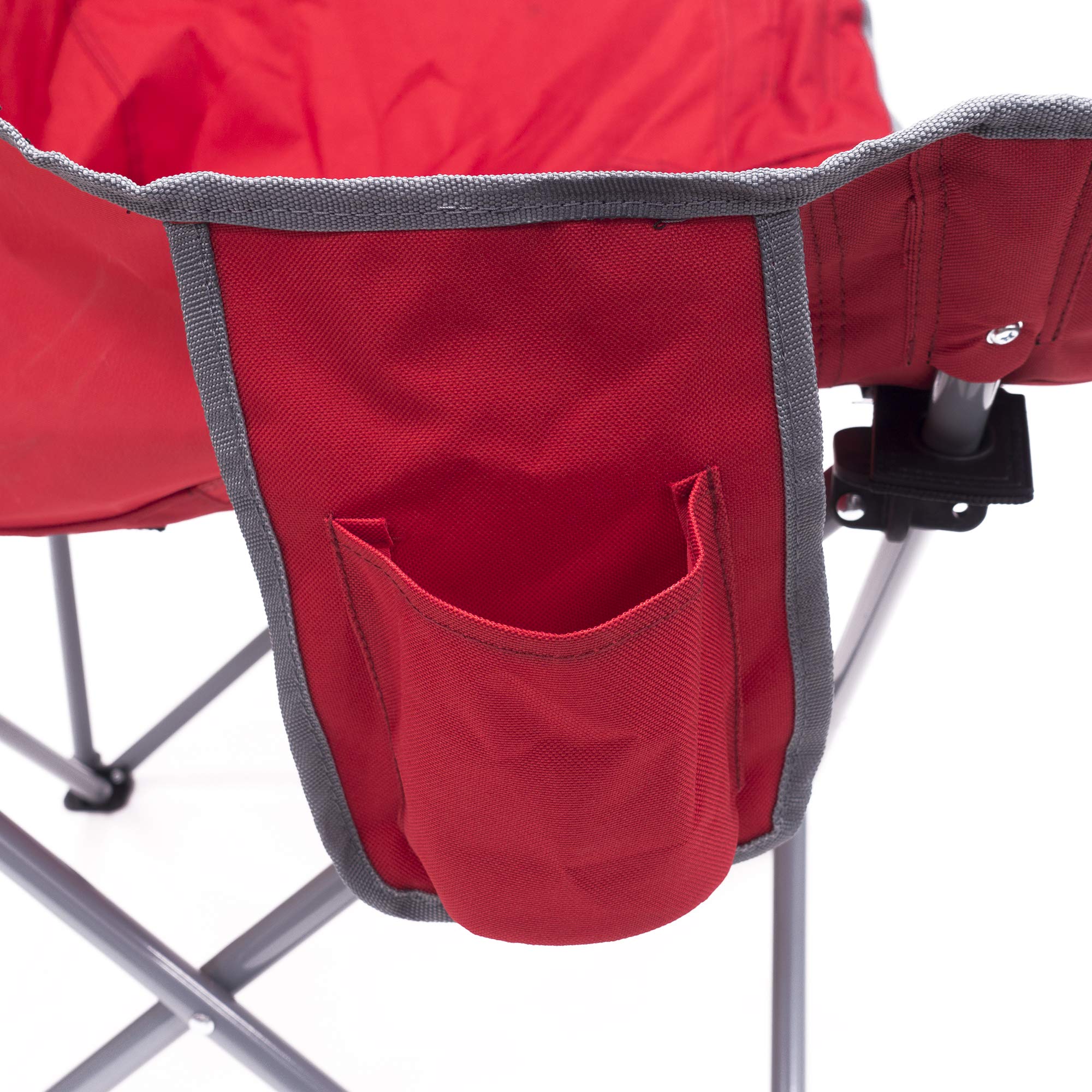 Creative Outdoor Folding Camping Bucket Moon Chair with Side Storage Pocket, Red