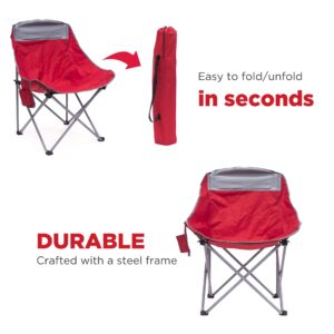 Creative Outdoor Folding Camping Bucket Moon Chair with Side Storage Pocket, Red