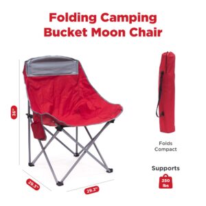 Creative Outdoor Folding Camping Bucket Moon Chair with Side Storage Pocket, Red