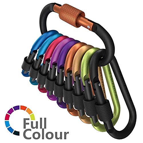 Carago Carabiner Clips with Screw Gate, 10 Pack Carabiners Hiking Clips with 7.5mm Diameter Aluminum Rod (10 Colors)