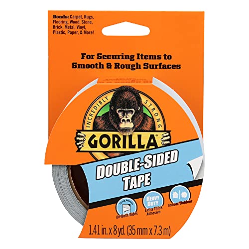 Gorilla Double-Sided Tape, 1.41" x 8 yd, Gray, (Pack of 1)