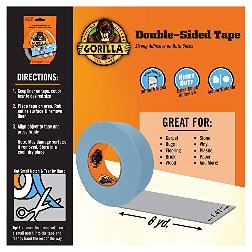 Gorilla Double-Sided Tape, 1.41" x 8 yd, Gray, (Pack of 1)