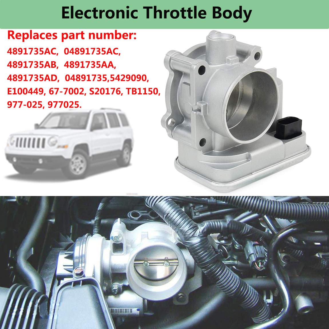 04891735AC Electronic Throttle Body with IAC TPS,Compatible with 2.0L 2.4L Chrysler 200,Sebring Dodge Avenger Caliber Journey Compass Patriot Years 2007-2017 Replaces 977025,4891735AD,4891735AB