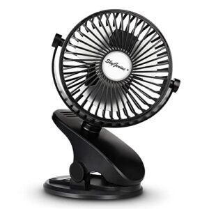 SkyGenius Battery Operated Stroller Fan, Rechargeable USB Powered Mini Clip on Desk Fan