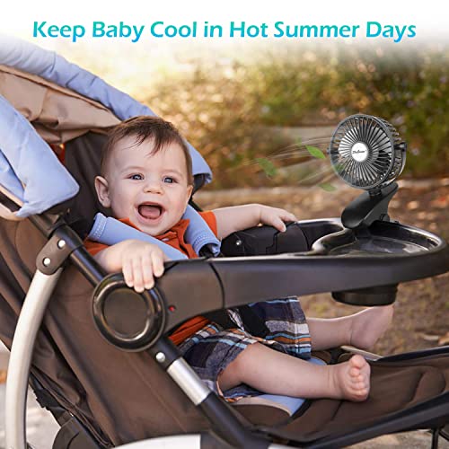 SkyGenius Battery Operated Stroller Fan, Rechargeable USB Powered Mini Clip on Desk Fan